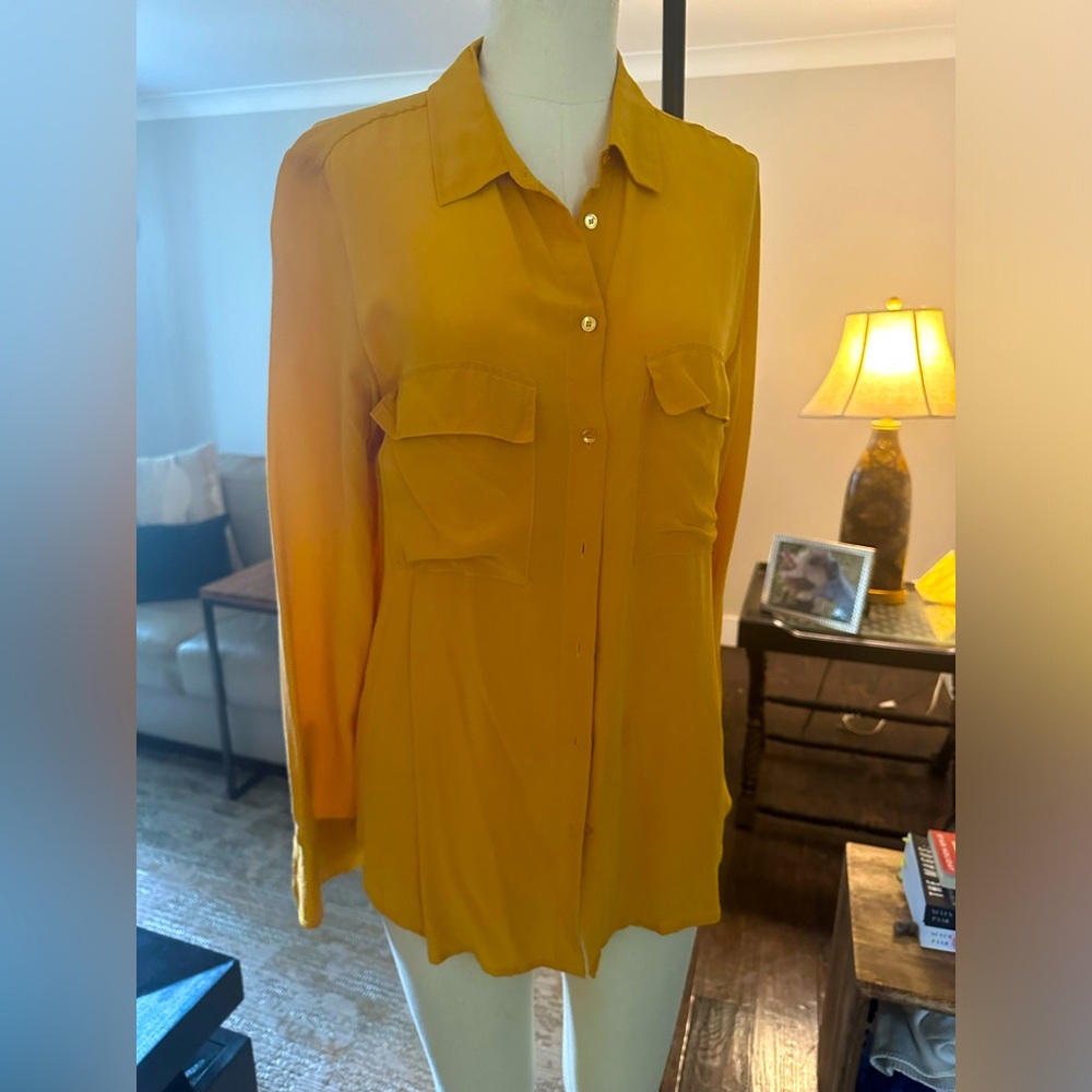 NWOT Babaton mustard gold silk blouse